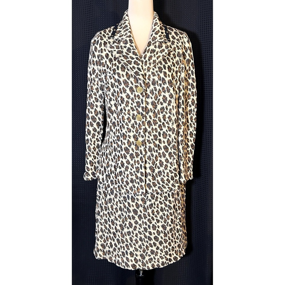 St. John Leopard Print Wool Blazer & Skirt Set, Size 8, Brown, Black, & Gold